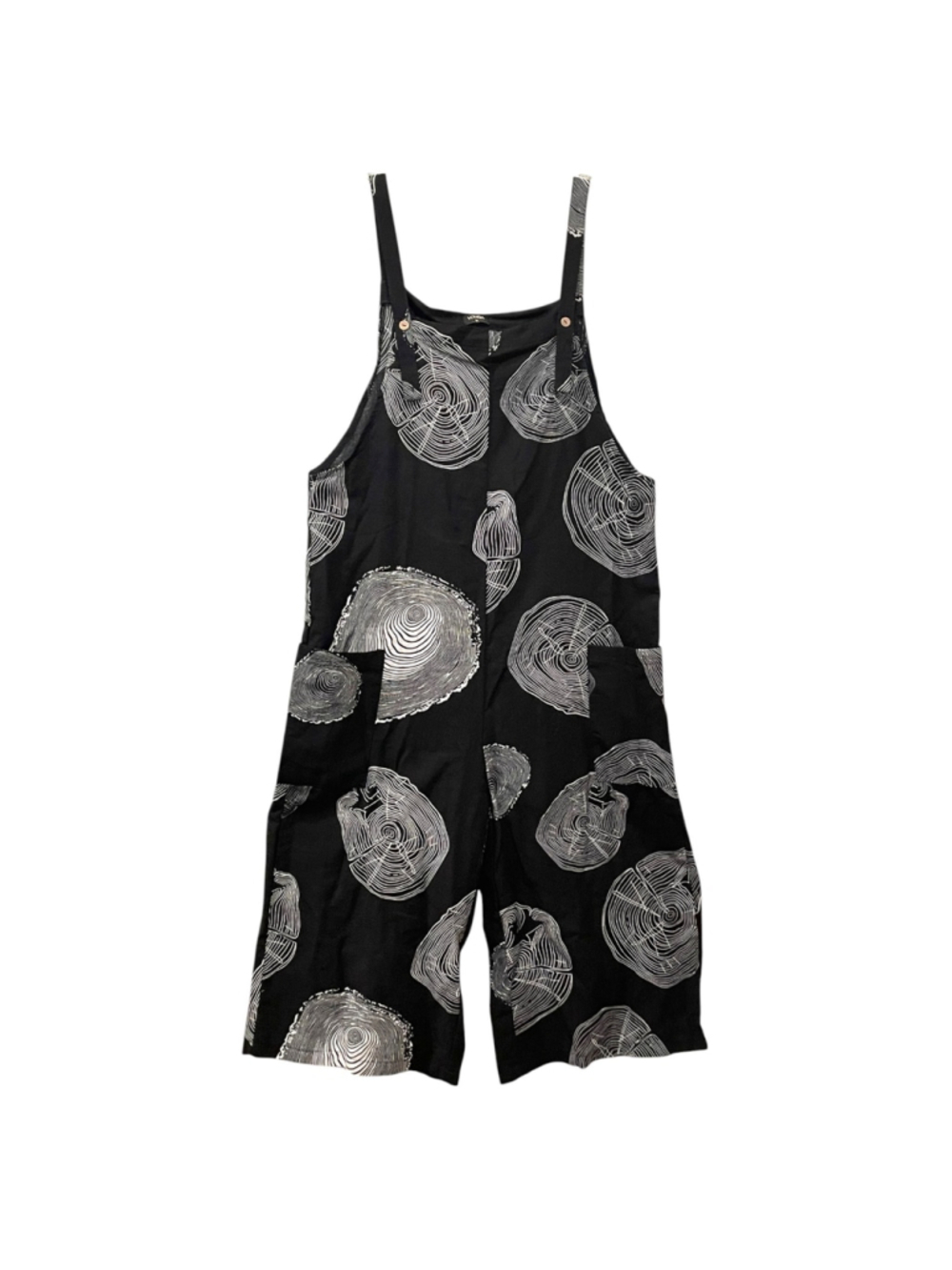 Women's VONDA Medium Jumpsuit Tree Ring Geometric Print Overalls Black White